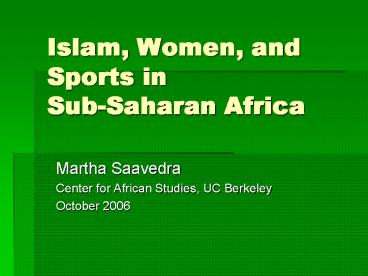 Islam, Women, and Sports in Sub-Saharan Africa
