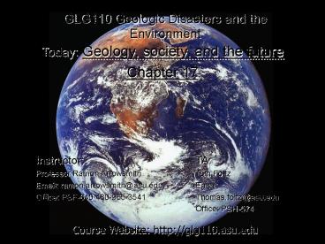 GLG110 Geologic Disasters and the Environment