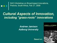 Cultural Aspects of Innovation, including 
