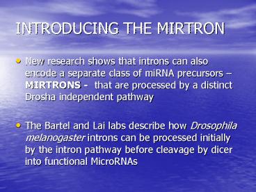 INTRODUCING THE MIRTRON