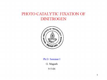 PHOTO CATALYTIC FIXATION OF DINITROGEN