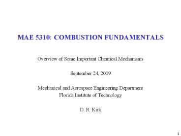 MAE 5310: COMBUSTION FUNDAMENTALS