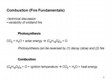 Combustion Fire Fundamentals