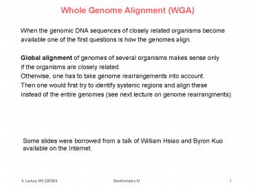 Whole Genome Alignment WGA