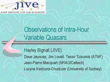 Observations of IntraHour Variable Quasars