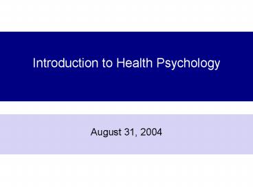 Introduction to Health Psychology