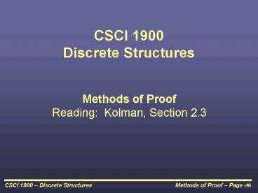 CSCI 1900 Discrete Structures