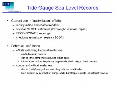 Tide Gauge Sea Level Records