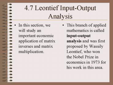 4'7 Leontief InputOutput Analysis