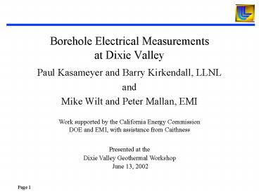 Borehole Electrical Measurements at Dixie Valley