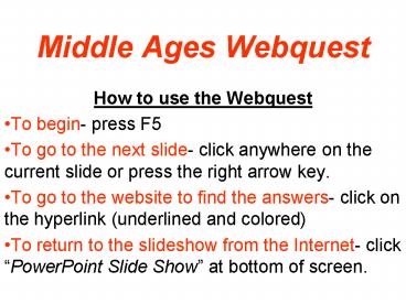 Middle Ages Webquest
