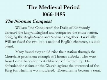 The Medieval Period 10661485