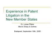 Experience in Patent Litigation in the New Member States