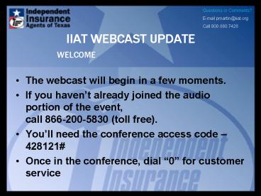 IIAT WEBCAST UPDATE
