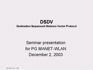 DSDV Destination Sequenced Distance Vector Protocol