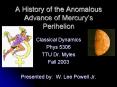 A History of the Anomalous Advance of Mercurys Perihelion PowerPoint PPT Presentation