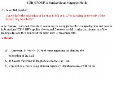 SUBGROUP 1: Surface Solar Magnetic Fields