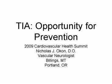 TIA: Opportunity for Prevention