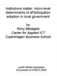 Institutions matter: micro-level determinants of eParticipation adoption in local government by Rony Medaglia Center for Applied ICT Copenhagen Business School PowerPoint PPT Presentation