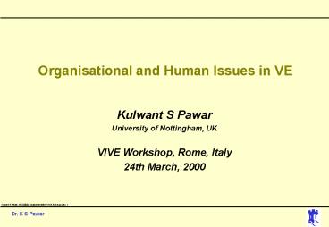 Organisational and Human Issues in VE