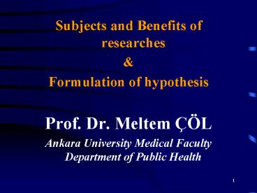 Subjects and Benefits of researches