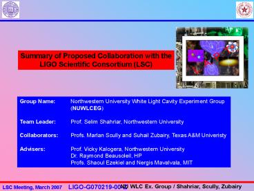 Summary of Proposed Collaboration with the