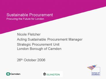 Sustainable Procurement Procuring the Future for London