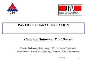 PARTICLE CHARACTERISATION