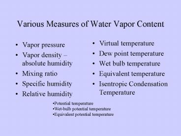Various Measures of Water Vapor Content