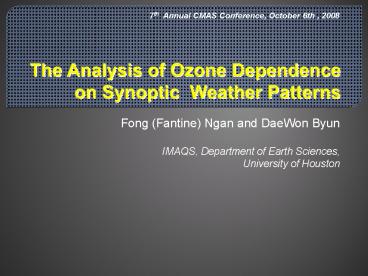 The Analysis of Ozone Dependence on Synoptic Weather Patterns