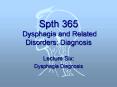Spth 365 Dysphagia and Related Disorders: Diagnosis PowerPoint PPT Presentation