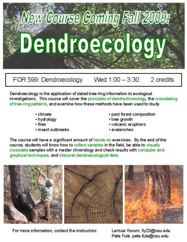 FOR 599: Dendroecology Wed 1:00 3:30 2 credits