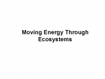 Moving Energy Through Ecosystems