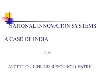 NATIONAL INNOVATION SYSTEMS