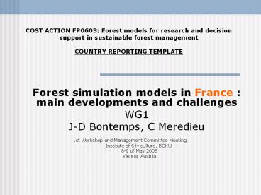 Forest simulation models in France : main developments and challenges