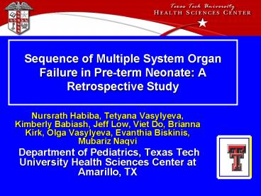 Sequence of Multiple System Organ Failure in Preterm Neonate: A Retrospective Study