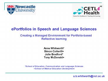 ePortfolios in Speech and Language Sciences