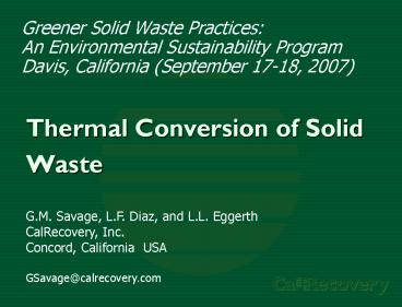 Thermal Conversion of Solid Waste