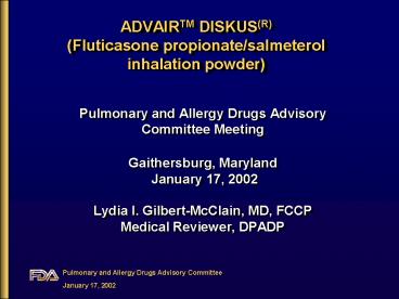 Pulmonary and Allergy Drugs Advisory Committee Meeting