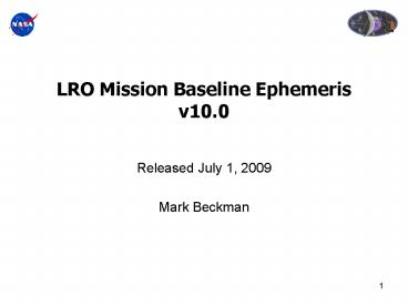 LRO Mission Baseline Ephemeris v10'0