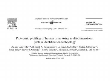Multidimensional protein identification MudPIT of Urine Proteins ...