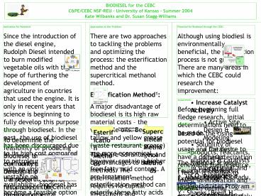 BIODIESEL for the CEBC