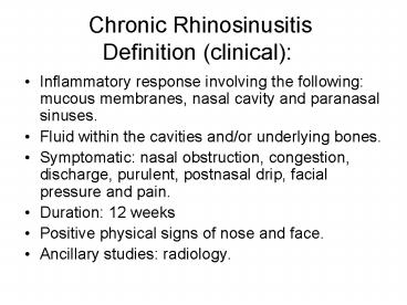 Chronic Rhinosinusitis Definition clinical: