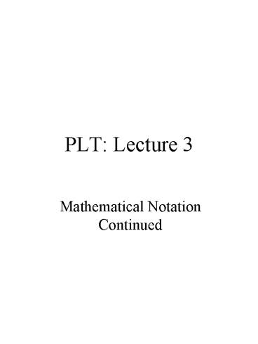 PLT: Lecture 3