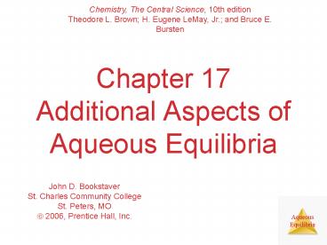 Chapter 17 Additional Aspects of Aqueous Equilibria