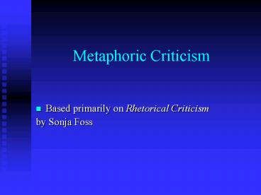 Metaphoric Criticism