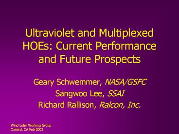 Wind Lidar Working Group