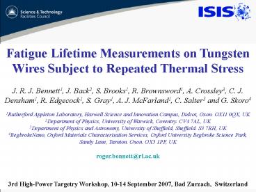 Fatigue Lifetime Measurements on Tungsten Wires Subject to Repeated Thermal Stress
