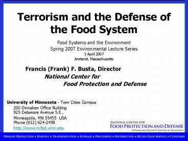 Terrorism and the Defense of the Food System