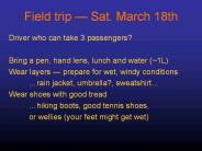 Field trip Sat' March 18th